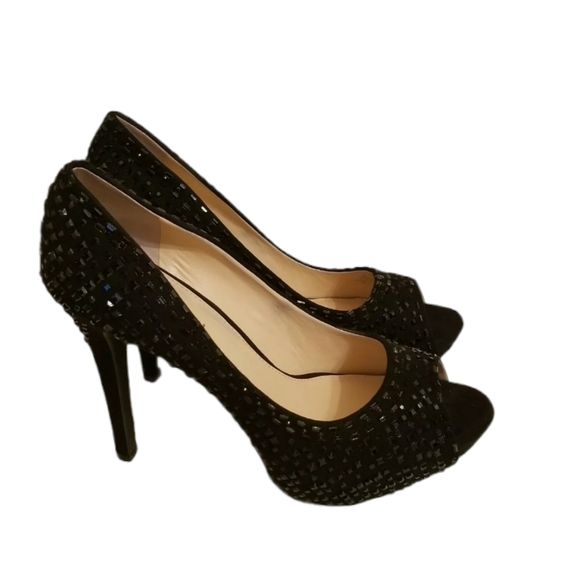 Gianna Bini Black Platform Peep Toe Stiletto 8.5 - Picture 2 of 8